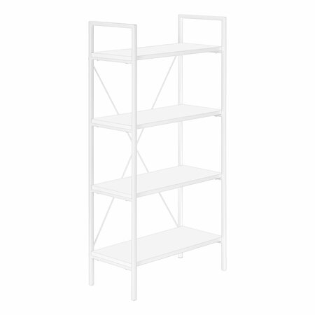 MONARCH SPECIALTIES Bookshelf, Bookcase, 4 Tier, 48 in.H, Office, Bedroom, White Laminate, White Metal, Contemporary I 7801